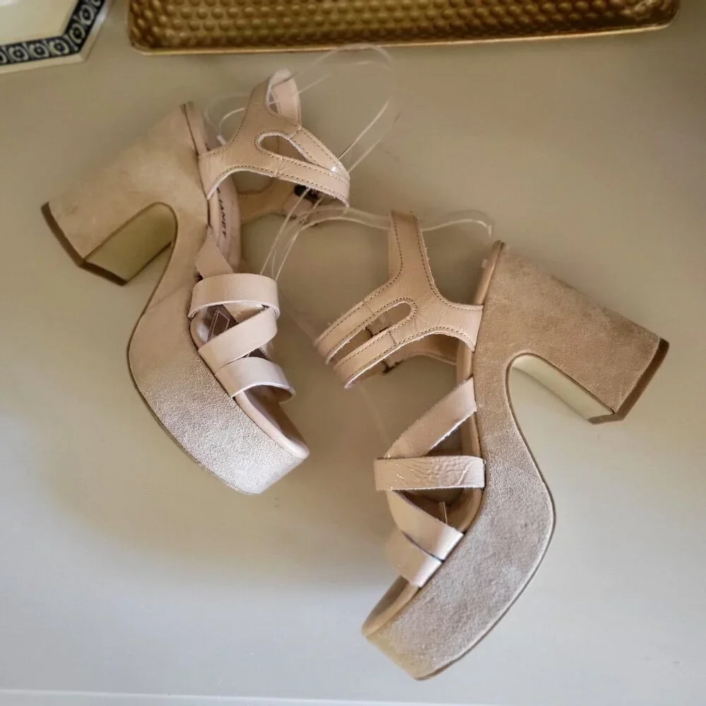 Janet‎ & Janet Nude Platform Chunky Heels Strappy Design EU 36
